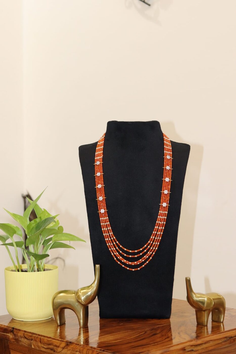 5 Layered Premium Quality Real CZ with Swarovski and Flower Broches Long Necklace