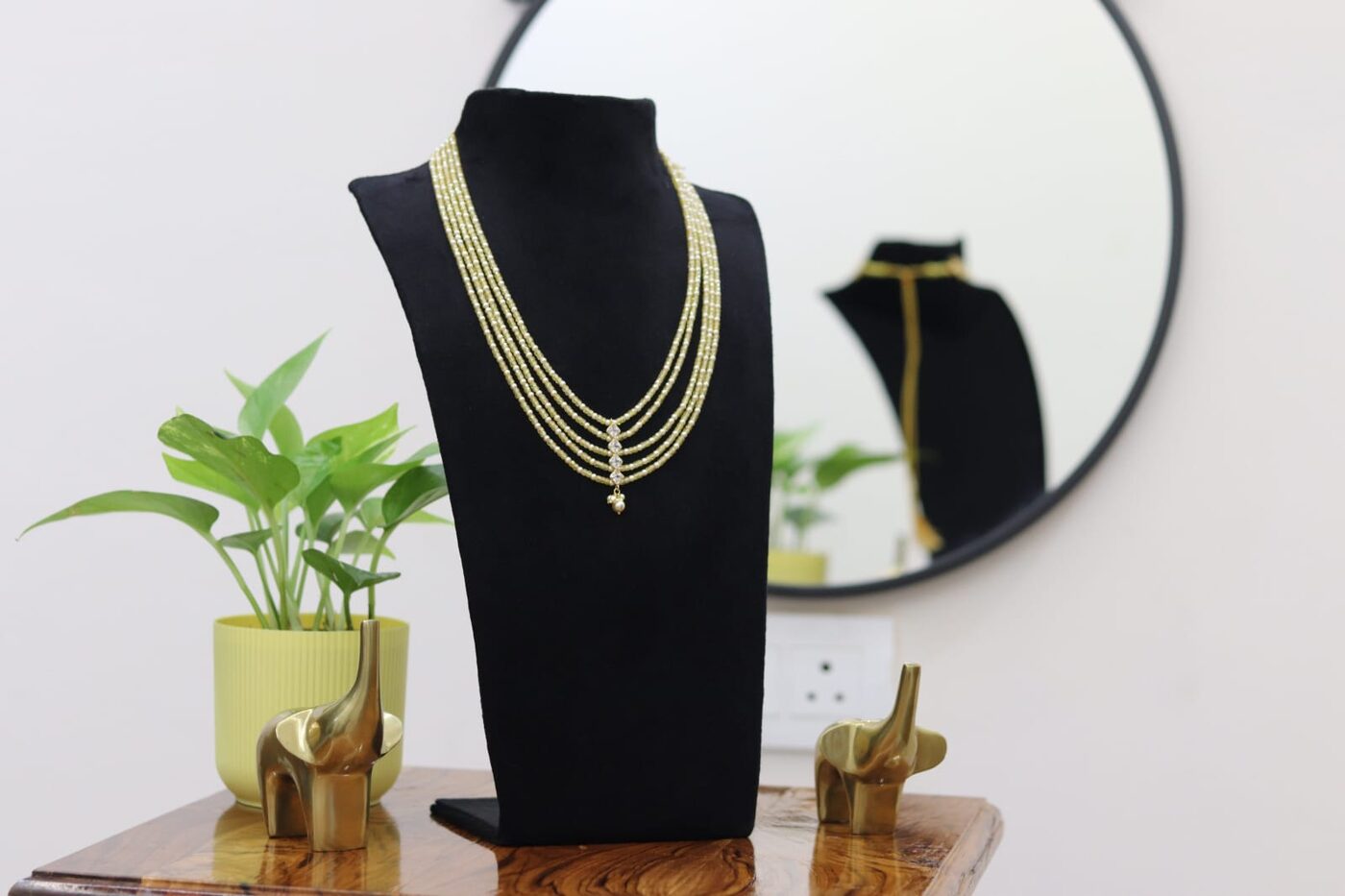 5 Layered Real CZ with Gold Replica Polki Pendant