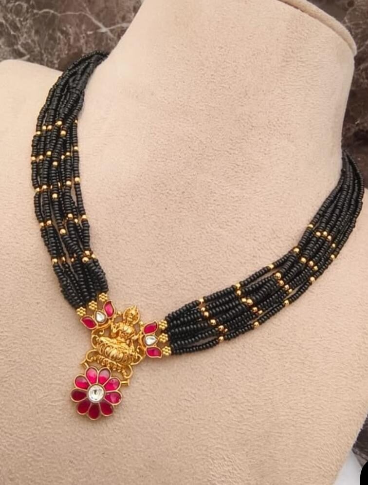 Black Beads Bunch with Lakshmi Locket