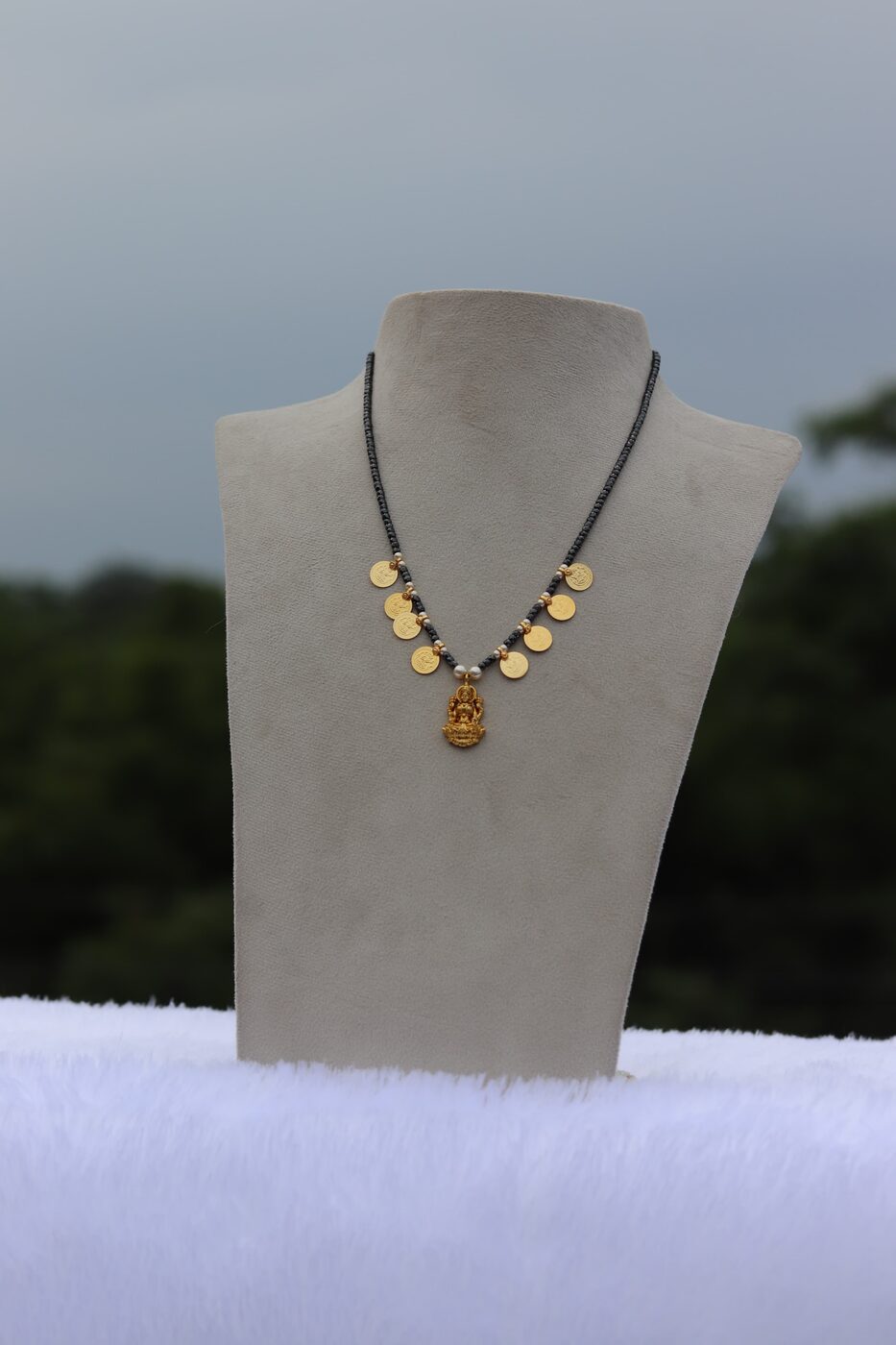 Black CZ with Kasulu and Lakshmi Pendant