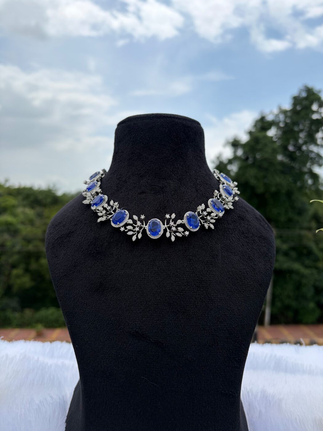 Blue Sapphire and Diamond Necklace