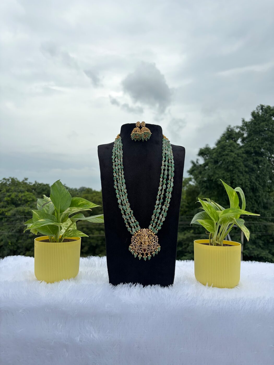 Green Strawberry Beads with Beautiful Radha Krishnas Locket