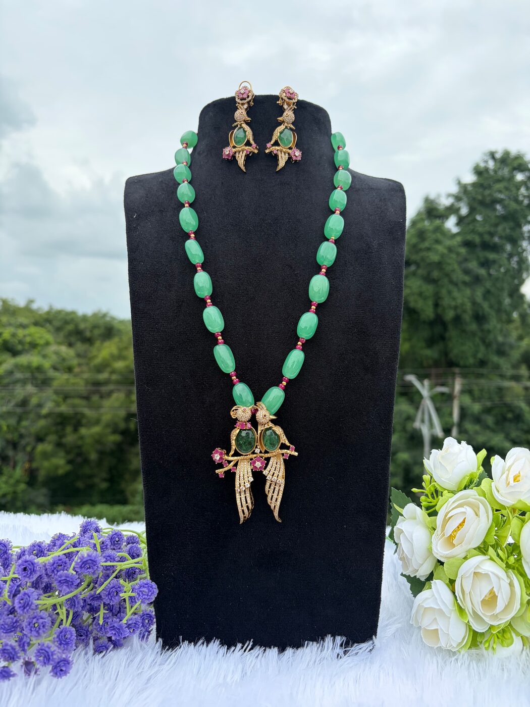 Monalisa with Chatham Rubies with Beautiful Moissanite Pendant along with Earrings