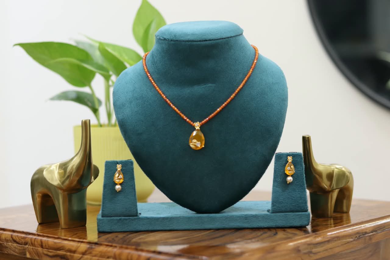 Orange CZ with Beautiful Pendant along with Earrings