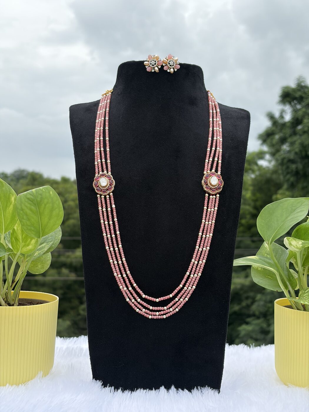 Peach Colour Real CZ and Swarovski Combination