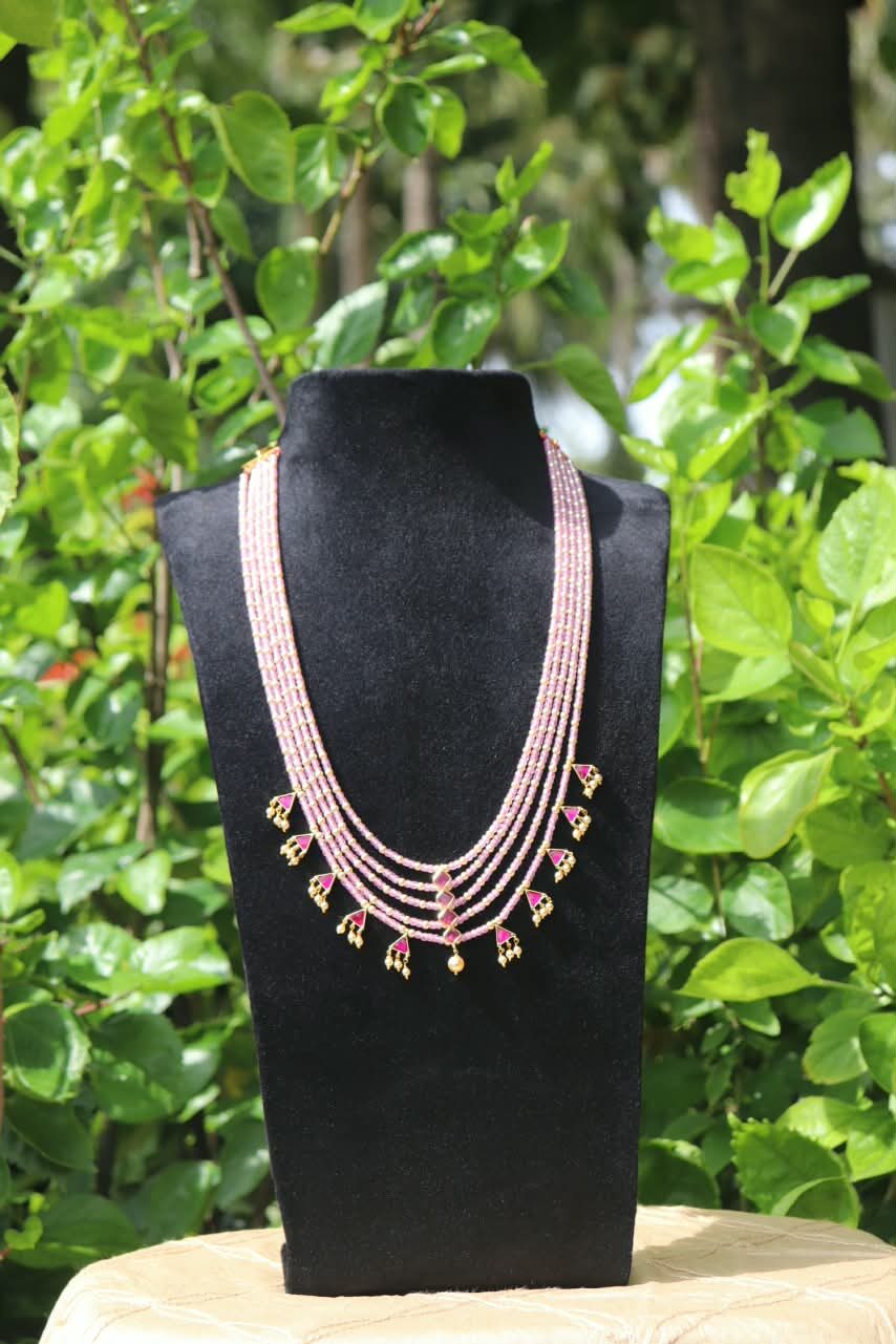 Pink 5 Layered Real CZ Necklace