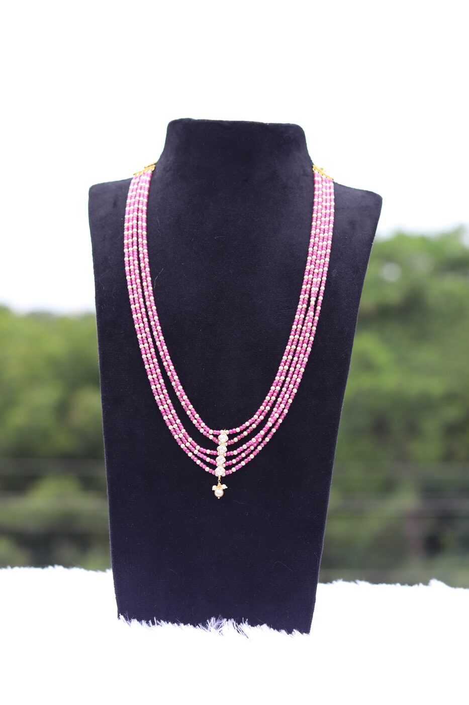 Pink Real CZ with Swarovski Combination along with Polki Pendant
