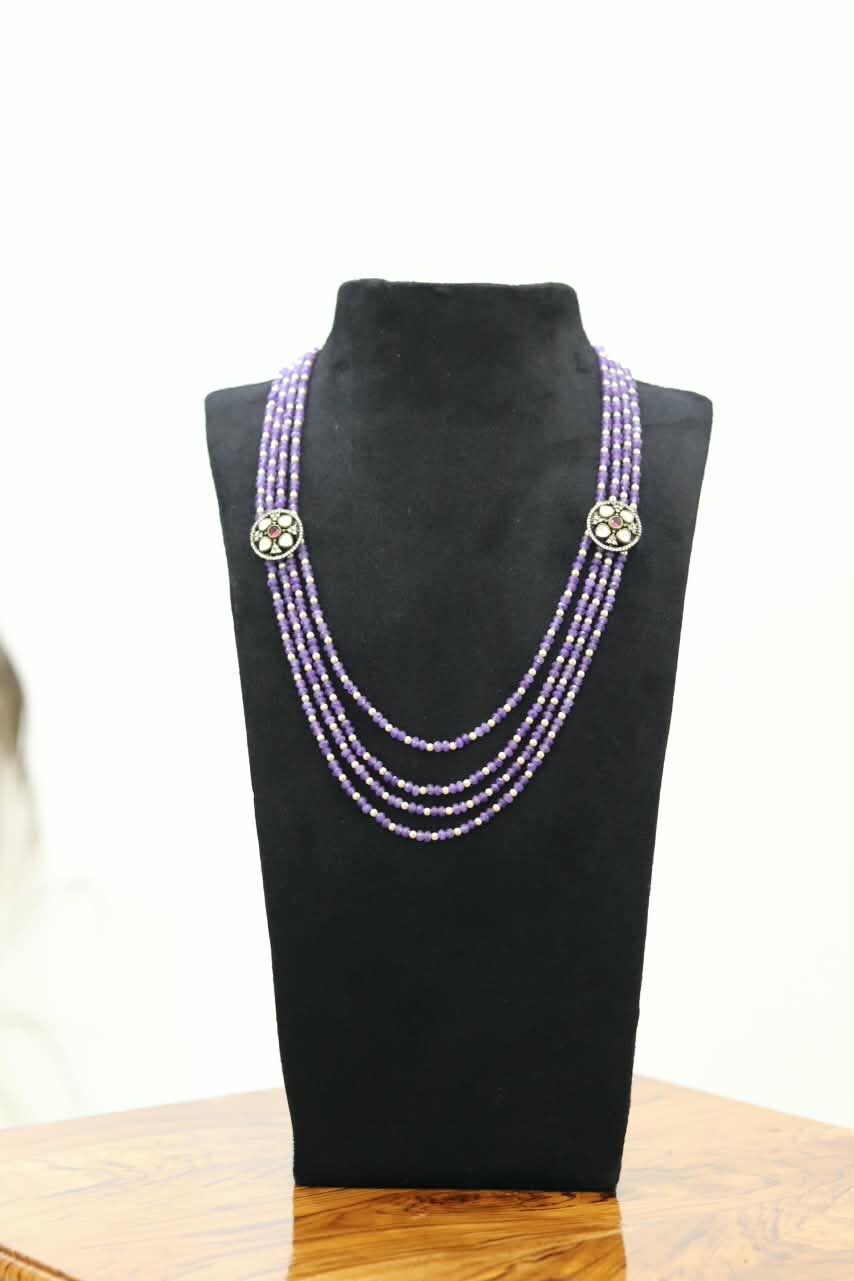 Purple Onyx with Pearls Combination with Side Broches