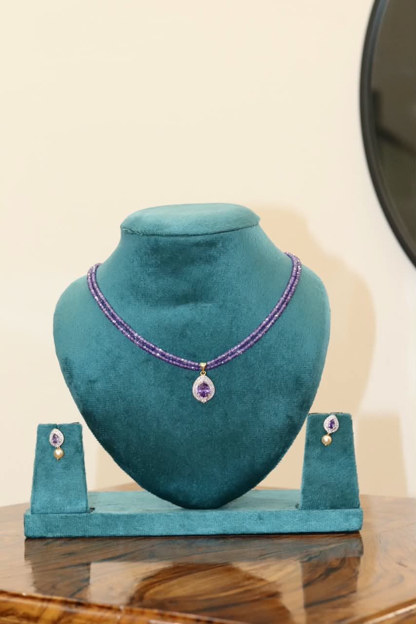 Purple Real CZ with Beautiful Pendant along with Earrings