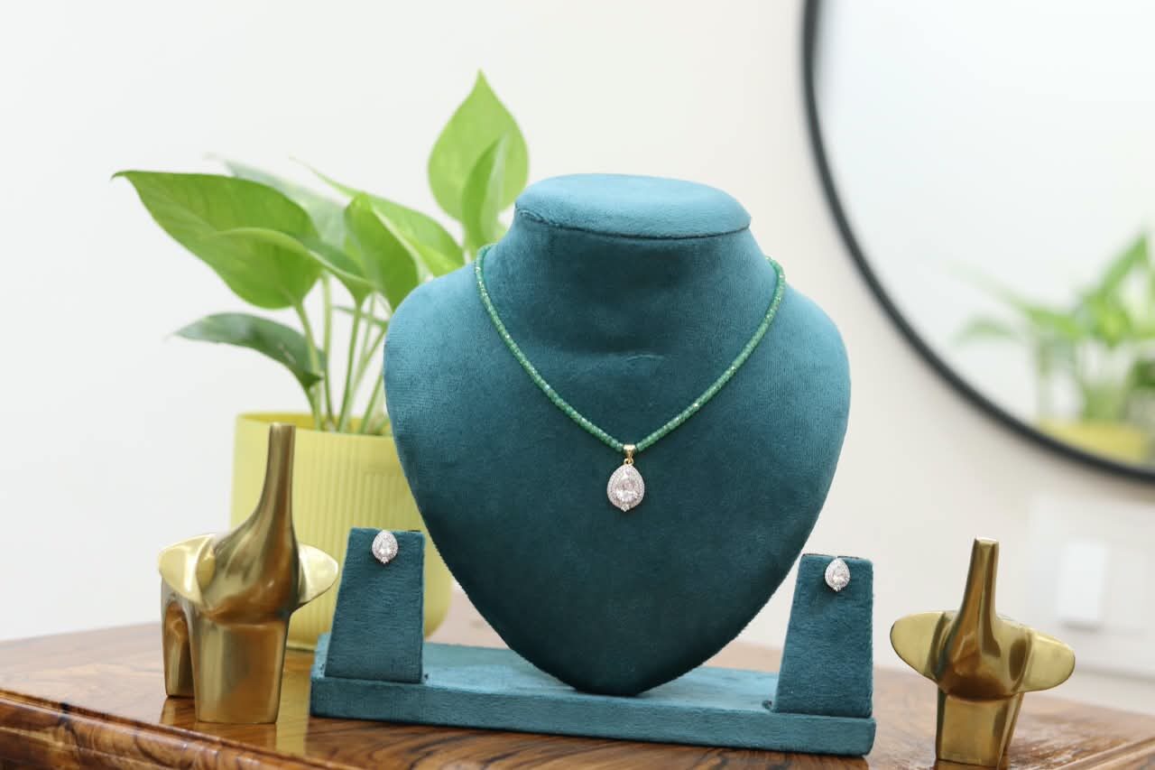 Real Green CZ Single Line with Pendant along with Earrings