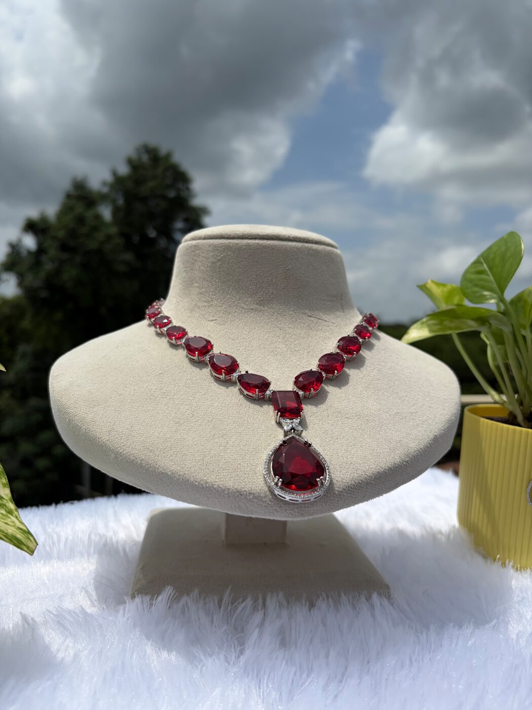 Real Ruby and Uncut Diamonds Necklace