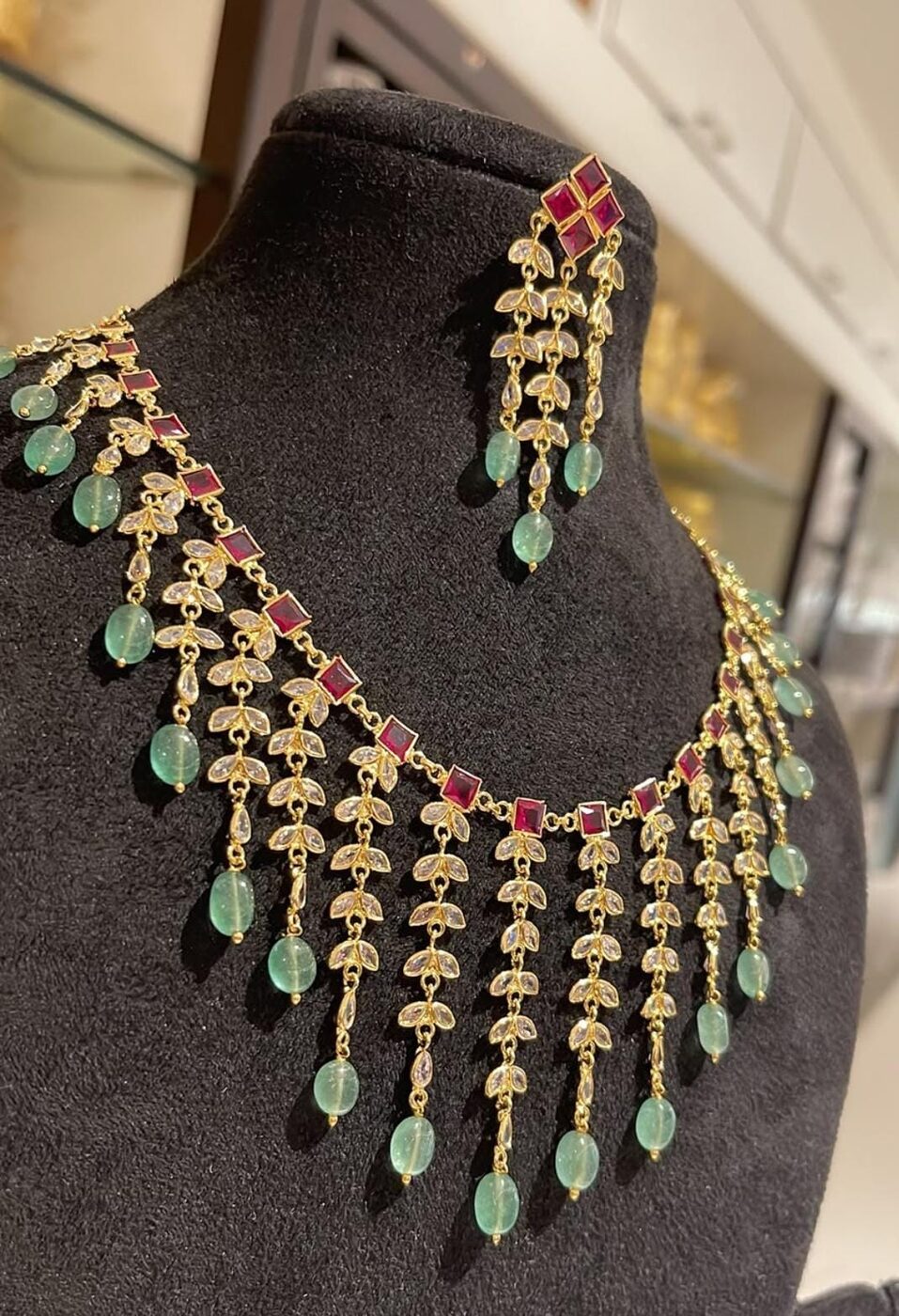 Real Ruby with Polki Drops Hangings Necklace