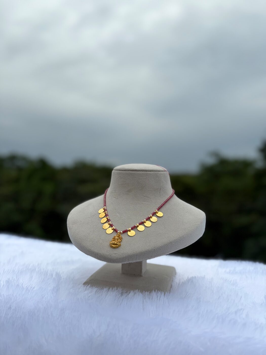 Red Real CZ Lakshmi Kasulu Necklace