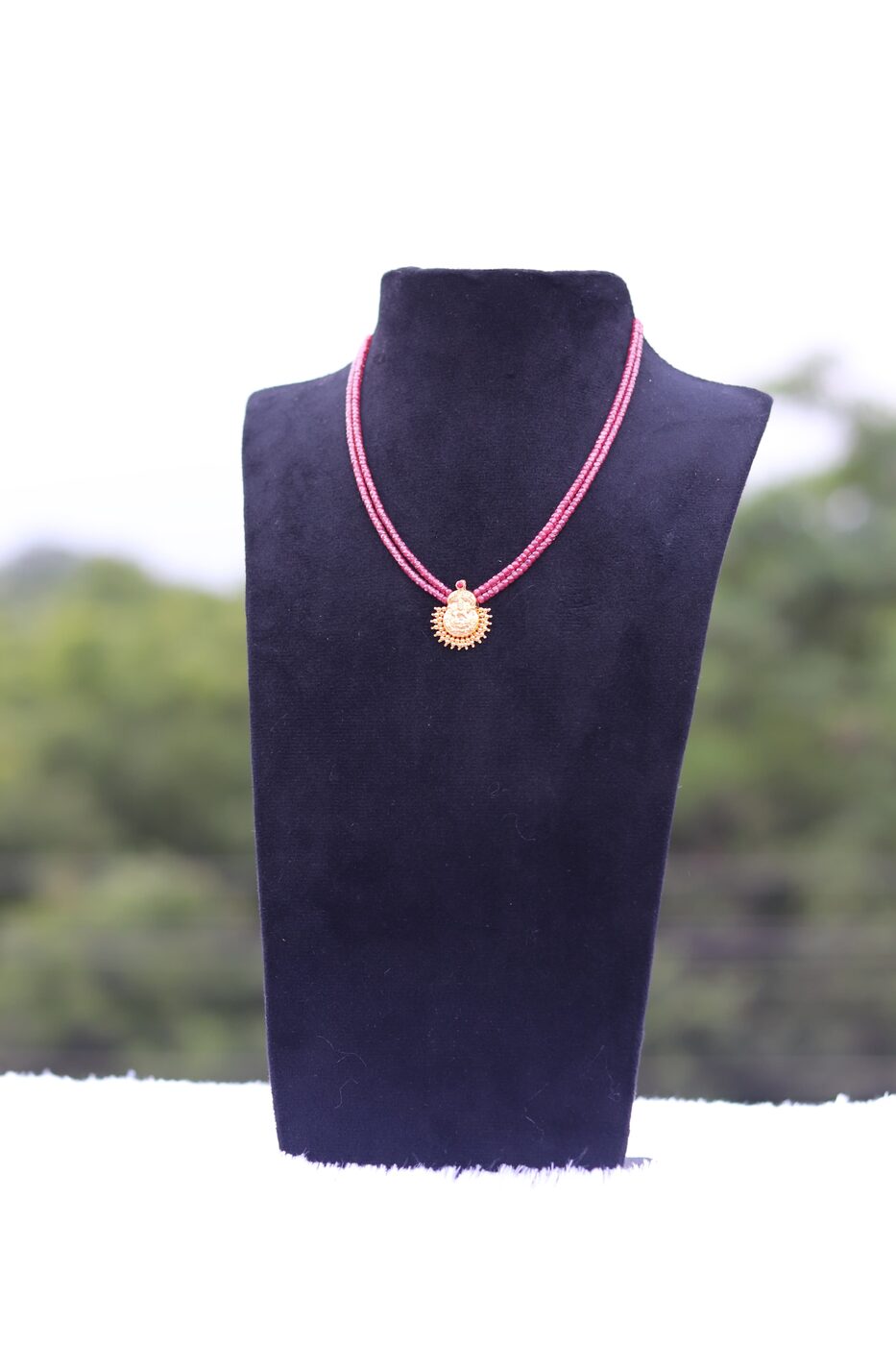 Red Real CZ with Lakshmi Kasu Necklace